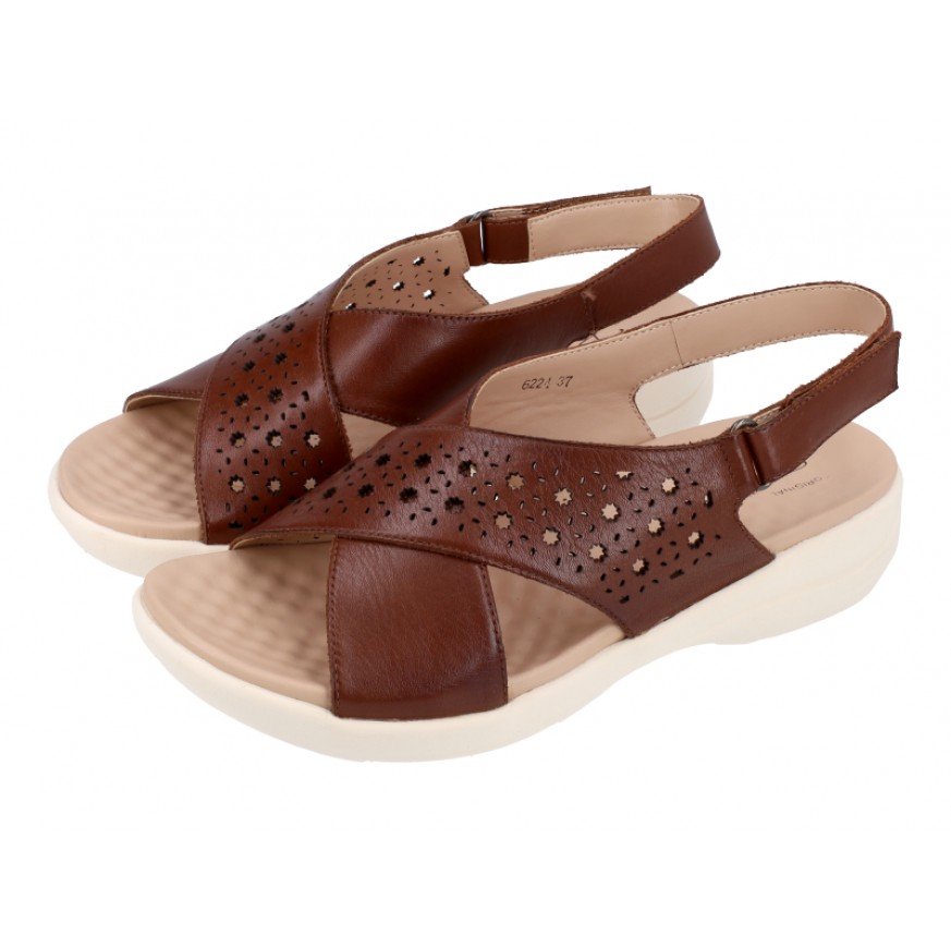 6224 Barani Comfort Leather Sandals (Cross Strap)